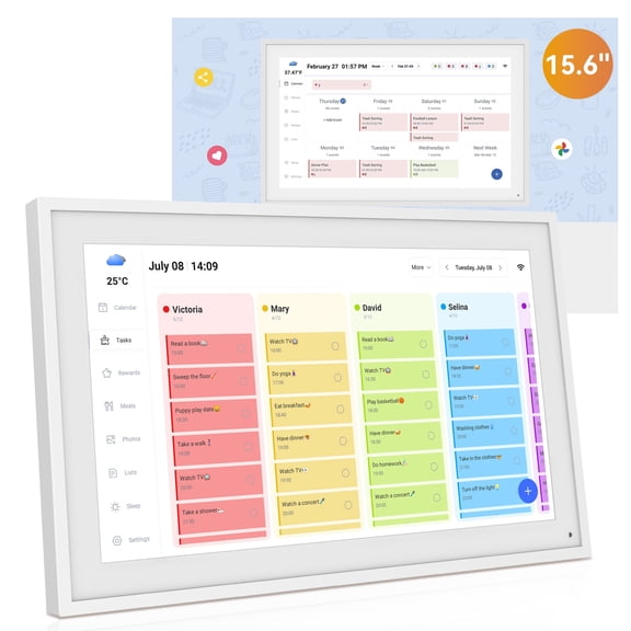 TABWEE 15.6 Inch Digital Calendar Wall Touch Screen Chore Chart, 32GB Electronic Calendar + Smart Family Planner, Wall and Desk Mountable, Gifts for Women Men, Gifts for Mom Dad