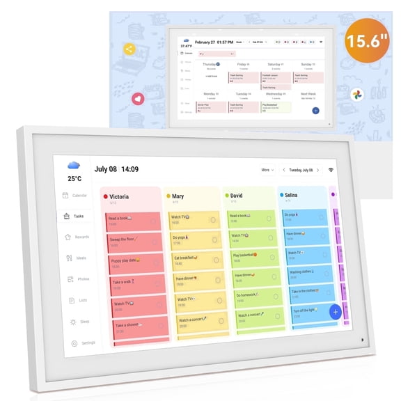 TABWEE Digital Calendar 15.6 Inch - Smart Chore Chart & Wall Planner, Electronic Calendar for Family, Meals, Photo Display, Wall/Desk Mount, Touch Screen, Gifts for Women Men