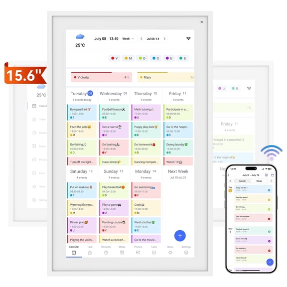 TABWEE Touch 15.6" Digital Calendar Chore Chart – 1080P Full HD Interactive Touchscreen, Smart Family Planner, Hearth Display Digital Calendar Wall & Desk Mountable for Seamless Scheduling