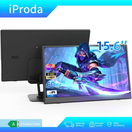15.6-inch wireless portable monitor, 1080p Full HD gaming screen, 60Hz, suitable for laptops, with automatic rotating stand.