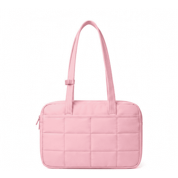 15.6 inches Laptop Bag, Shockproof Laptop Handle Bag with 3 Pockets Compatible with MacBook, HP, Dell, Large Quilted Travel Tote Shoulder Bag with Zipper for College Office Clinical Gym, Pink