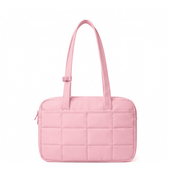 15.6 inches Laptop Bag, Shockproof Laptop Handle Bag with 3 Pockets Compatible with MacBook, HP, Dell, Large Quilted Travel Tote Shoulder Bag with Zipper for College Office Clinical Gym, Pink