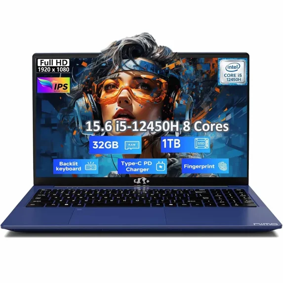 15.6"lPS-Business-Laptop, 8 Cores Intel i5-12450H 32GB RAM 1TB SSD (Beat i7-11800H, Up to 4.4 GHz) Student Computer with 100W Type-C Fingerprint Backlit Keyboard WiFi-6 Numpad Win 11