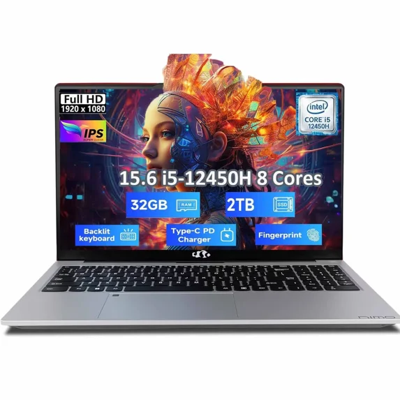 15.6"lPS-Business-Laptop, 8 Cores Intel i5-12450H 32GB RAM 2TB SSD (Beat i7-11800H, Up to 4.4 GHz) Student Computer with 100W Type-C Fingerprint Backlit Keyboard WiFi-6 Numpad Win 11