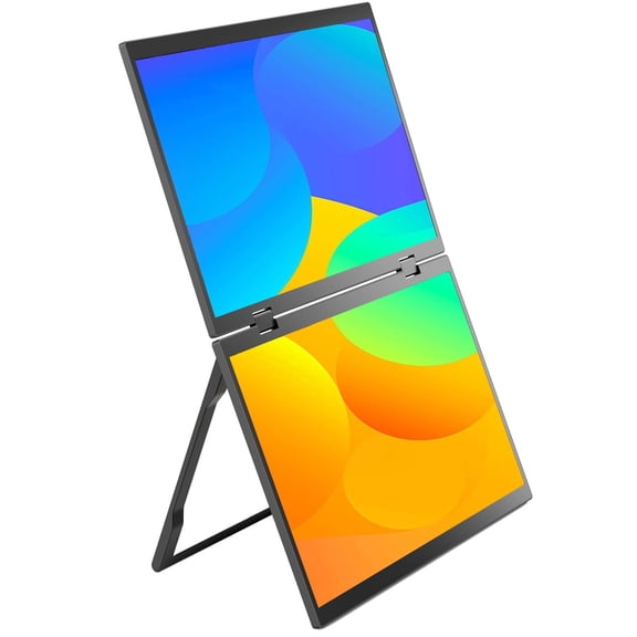 15.6” 1080P FHD Dual Portable Monitor, IPS Display with HDR Support, 60Hz Portable Screen Extender, Foldable Travel Monitor with Power Adapter, Plug & Play USB-C/HDMI