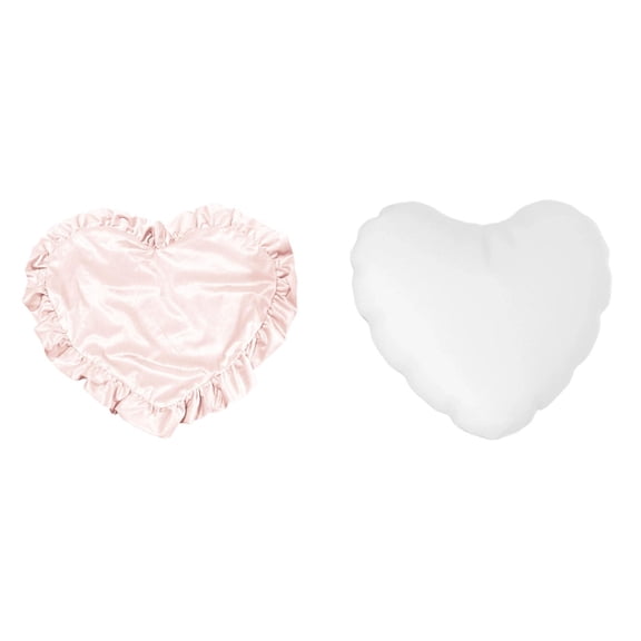 15.6 x 19.7 Inch Pink Heart Pillow Set - Ruffle Decorative Cover and Plush Insert Included, Soft Throw Cushion for Sofa, Bed, or Chair, Valentine's Day, Mother's Day, Anniversary Gift for Women