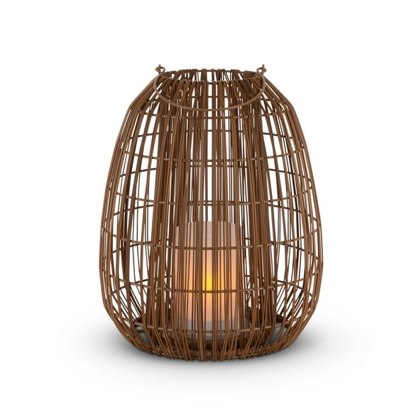 15.67 Inch Outdoor Solar Dual Weaving Rattan Look Lantern