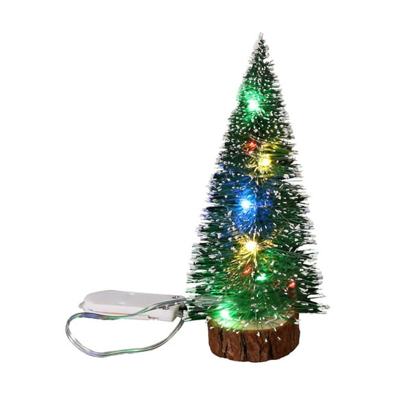 15.6In Pre-lit Small Christmas Tree Miniature Pine Trees Sisal Trees Mini Xmas Tree Mini Pine Tree Multi-Color LED Lights Tabletop Christmas Tree with Wooden Base for Christmas Decorations