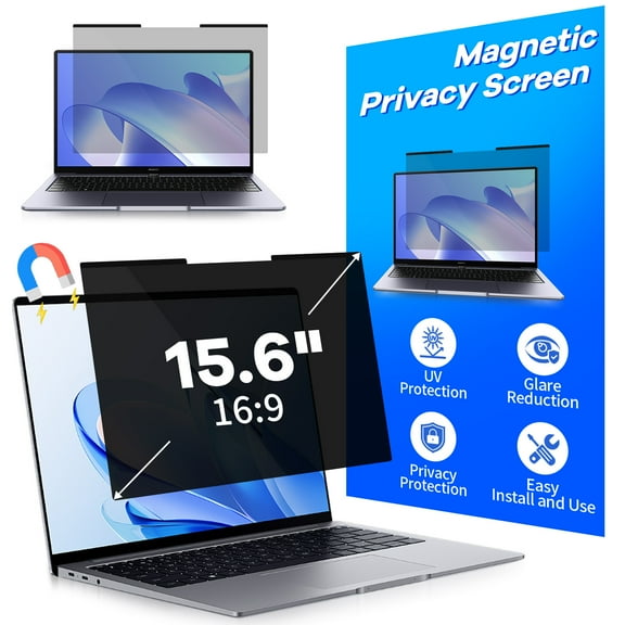 15.6" Magnetic Laptop Privacy Screen Filter for 16:9 Widescreen Computer Monitor, Removable Anti Blue Light Privacy Shield, Anti-Glare  Protector, Reusable Privacy Film for Laptop
