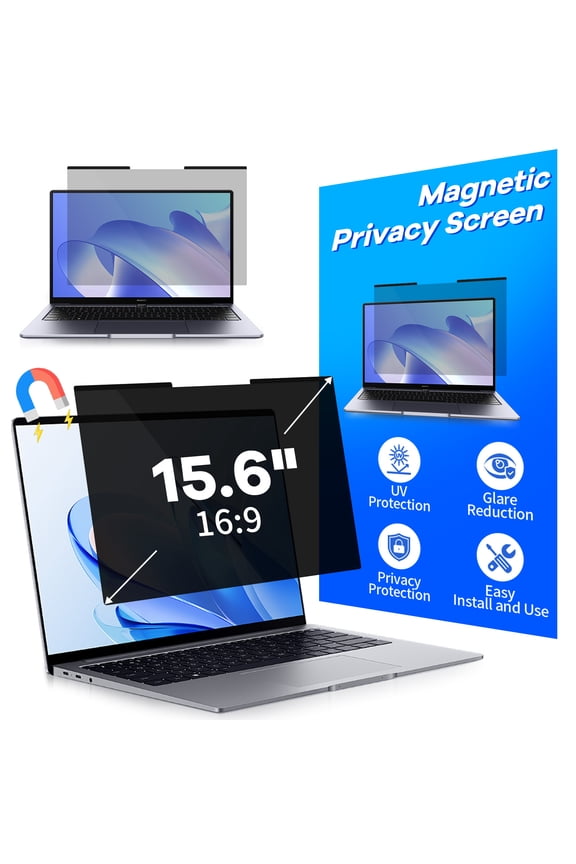 15.6" Magnetic Laptop Privacy Screen Filter for 16:9 Widescreen Computer Monitor, Removable Anti Blue Light Privacy Shield, Anti-Glare  Protector, Reusable Privacy Film for Laptop