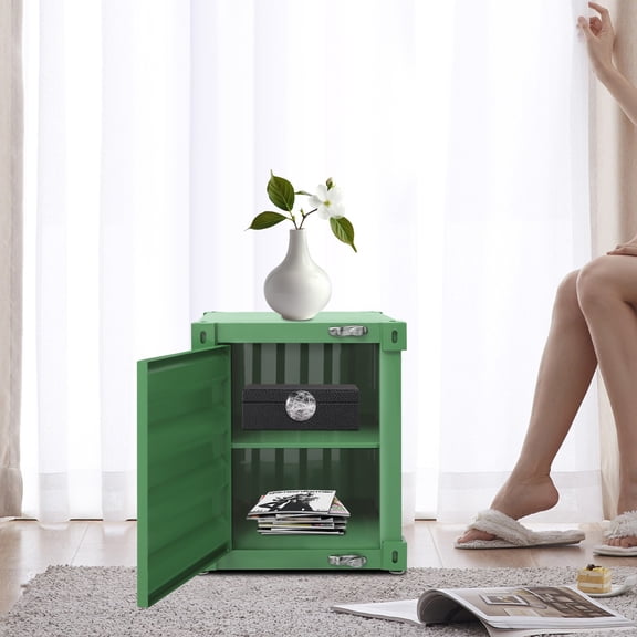 15.7*15.7*19.7in Rectangle Floorstanding Side Table Industrial Style Container Cabinet Green Silver