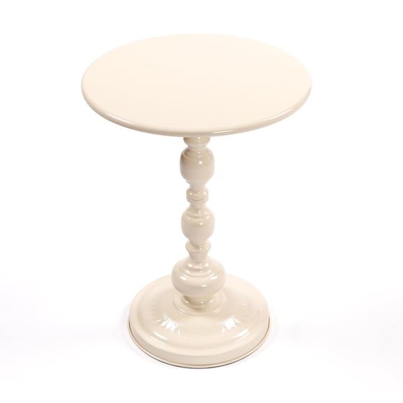 15.715.721.3 Inch Cream White Vintage Metal Round Side Table Rust-Proof Pedestal Accent End Table Indoor & Outdoor Sofa Nightstand Mini Coffee Table