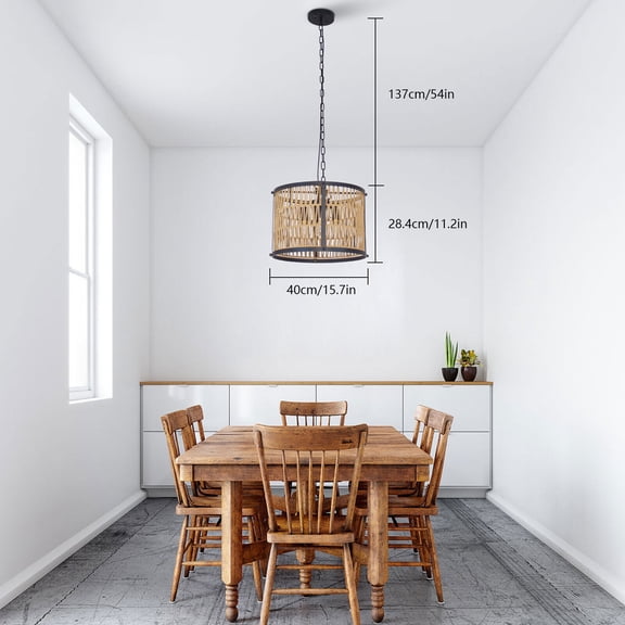 15.7" 4-Light Farmhouse Rattan Pendant Light E12 Black Chandeliers Light Fixture Retro