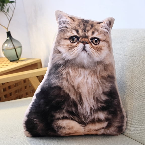 15.7'' Cat Shape Throw Pillow Plushie Doll - 3D Simulation Plush Stuffed Animal Toy, Sofa Chair Home Decor (Brown,35*40cm)