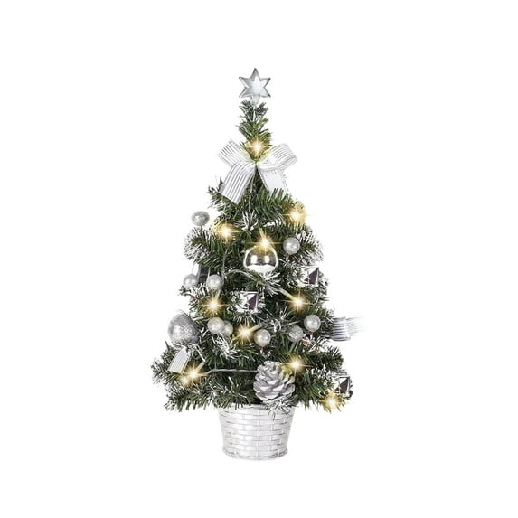 15.7" Christmas Tree Table Decorations with LED, Mini Artificial Christmas Tree Tabletop Small Xmas Tree for Holiday Indoor DIY Christmas Decor