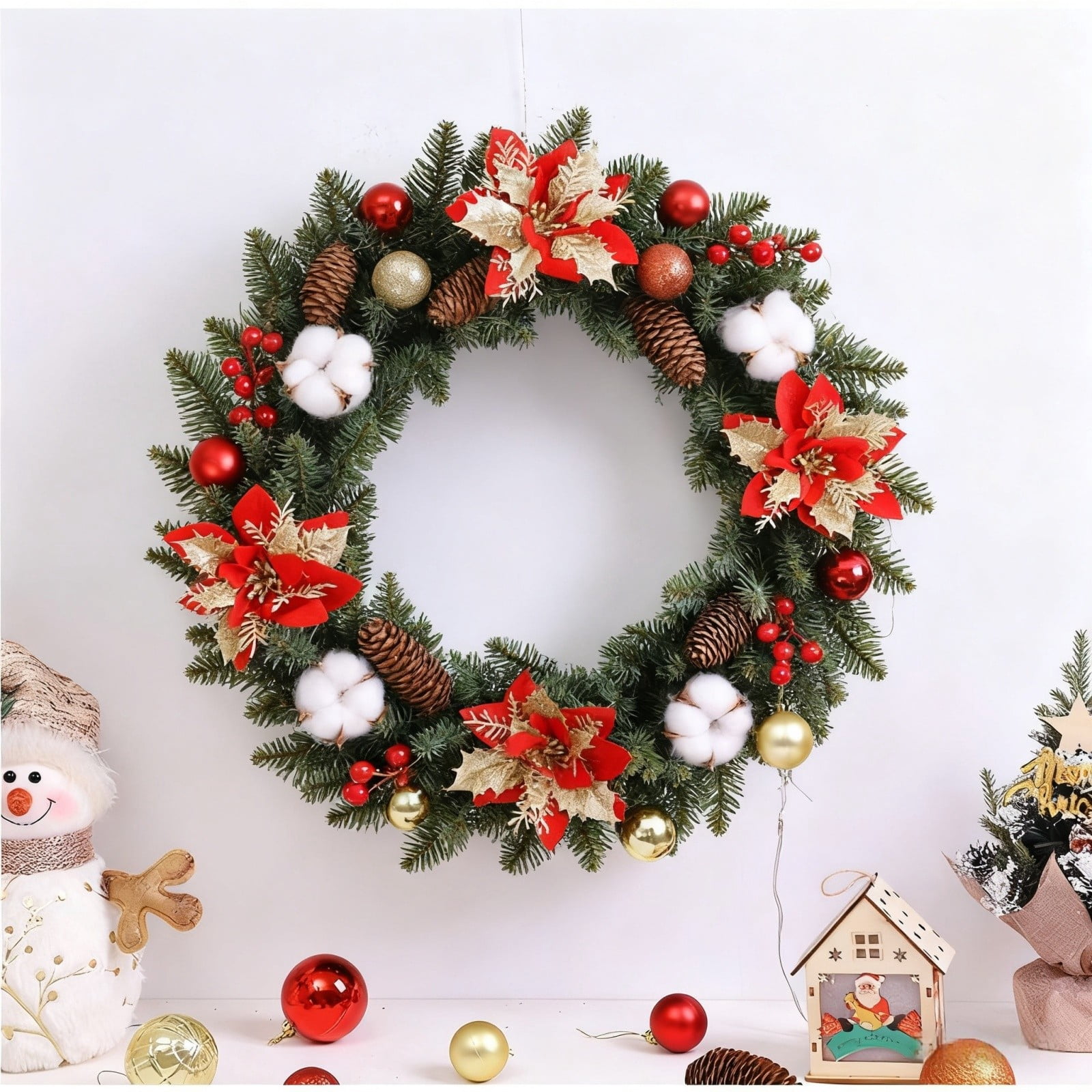 15.7" Christmas Wreaths for Front Door with Lights - Christmas ...