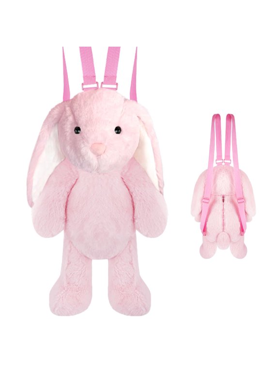 15.7" Cute Bunny Stuffed Toddler Backpack for Kids - 3D Rabbit Stuffed Animal Daypack, Soft Huggable Toy Adjustable Shoulder Bag for Girls & Boys Aged 2-7 Birthday & Holiday Gift (Baby Bunny)