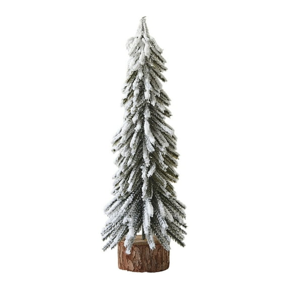 15.7" Desktop Snowy Pine Tree with Wood Base, Small Snow Flocked Christmas Tree for Table Desk Decor, Mini Xmas Tree for Home Office Bedroom Kitchen Holiday Party Decoration