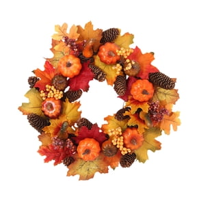 15.7" Fall Wreath Front Door Thanksgiving Wreath Autumn Harvest Wreath Artificial Farmhouse Wreaths Indoor Outdoor Halloween Decoration With Pumpkins Berry Maple Leaf Fake Pine Cone Happy 2026