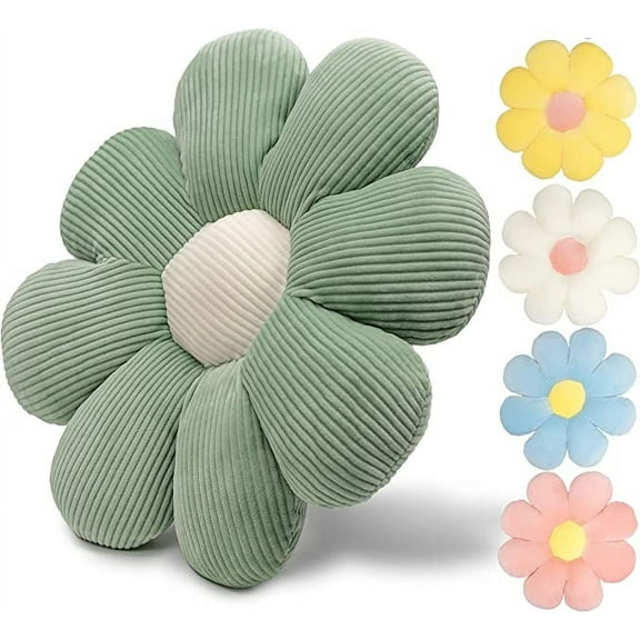 15.7'' Flower Shaped Throw Pillow, Soft Decorative Cushion for Sofa, Bed, and Floor Seating, Green