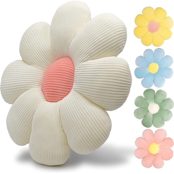15.7'' Flower Shaped Throw Pillow, Soft Decorative Cushion for Sofa, Bed, and Floor Seating, White