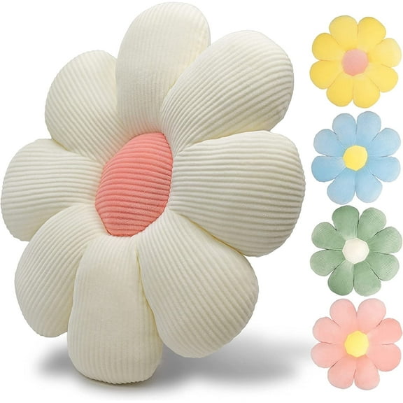 15.7'' Flower Shaped Throw Pillow, Soft Decorative Cushion for Sofa, Bed, and Floor Seating, White