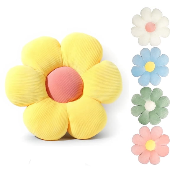 15.7'' Flower Shaped Throw Pillow, Soft Decorative Cushion for Sofa, Bed, and Floor Seating, Yellow