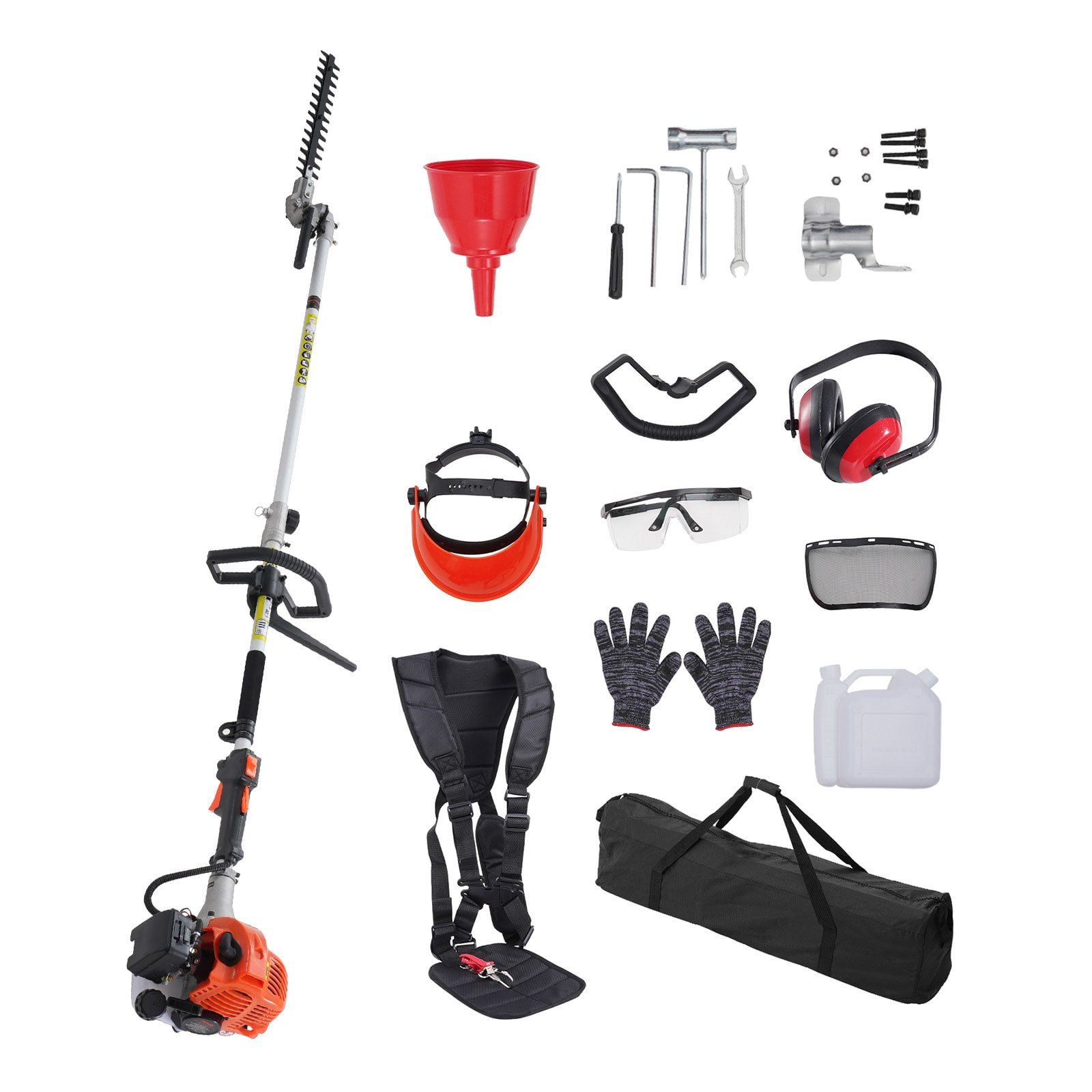 15.7 Inch 26CC 2 Cycle Gas Pole Hedge Trimmer with Dual Sided Dual Action Blade 270 Degree Adjustable Head for Shrubs and Bushes