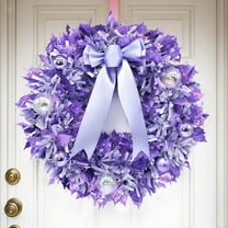 15.7 Inch Artificial Christmas Wreath for Front Door Purple Flocked Xmas Wreath with Balls and Ribbon Bow Christmas Hanging Decorations for Wall Indoor Outdoor Home Window Decor