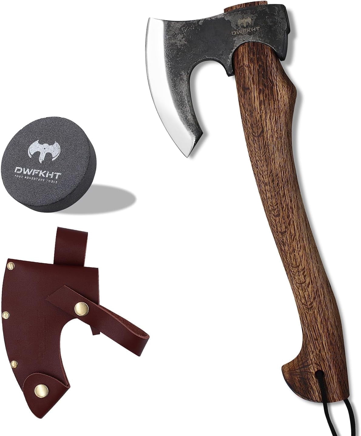 DWFKHT 15.7" Camping Hatchet Axe with Sheath, 1065 Steel Bushcraft Tool for Wood Chopping & Outdoors