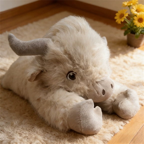 15.7 Inch Cute Cow Plush White Highland Cow Stuffed Animal Holiday Birthday Gifts
