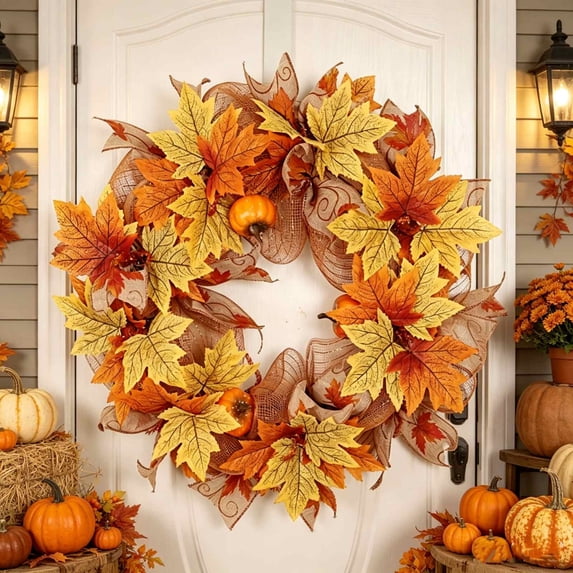 15.7 Inch Fall Wreath for Front Door, Artificial Autumn Harvest Wreath ...