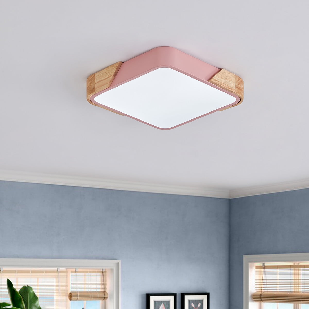 15.7 Inch Modern LED Ceiling Light, Contemporary Wood 36W Cold White Light Square Close to Ceiling Light Fixture for Living Room Bedroom Bathroom Kitchen