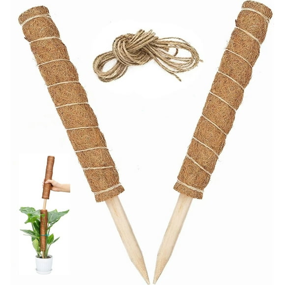 15.7 Inch Moss Poles for Climbing Plants - 2Pack 15.7inch Coir Totem Pole Plant Support with 200cm Natural Fiber String- Train & Support Indoor Plants, Climbing Plants to Grow Upwards