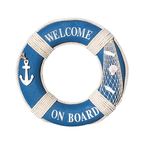 15.7 Inch Nautical Life Ring Wall Decor Mediterranean Style Welcome on Board Foam Lifebuoy Hanging Decoration for Home Bar Beach Theme Party Restaurant Cafe