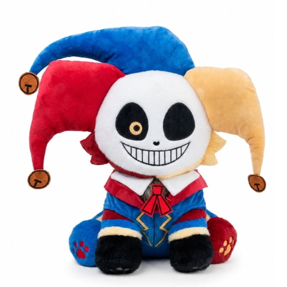 15.7 Inch Prototype 1006 Clown Plush Toy, Scary Jester Skeleton Plushies Stuffed Doll with Bells Hat, Horror Game Merch Soft Plush Gift for Fans Collectible