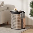 thumbnail image 1 of 15.7 Inch Round End Table Hollow Rattan Woven Side Table Small Rubber Wood Nightstand Chic Black Home Decor Desk Easy Assembly, 1 of 10