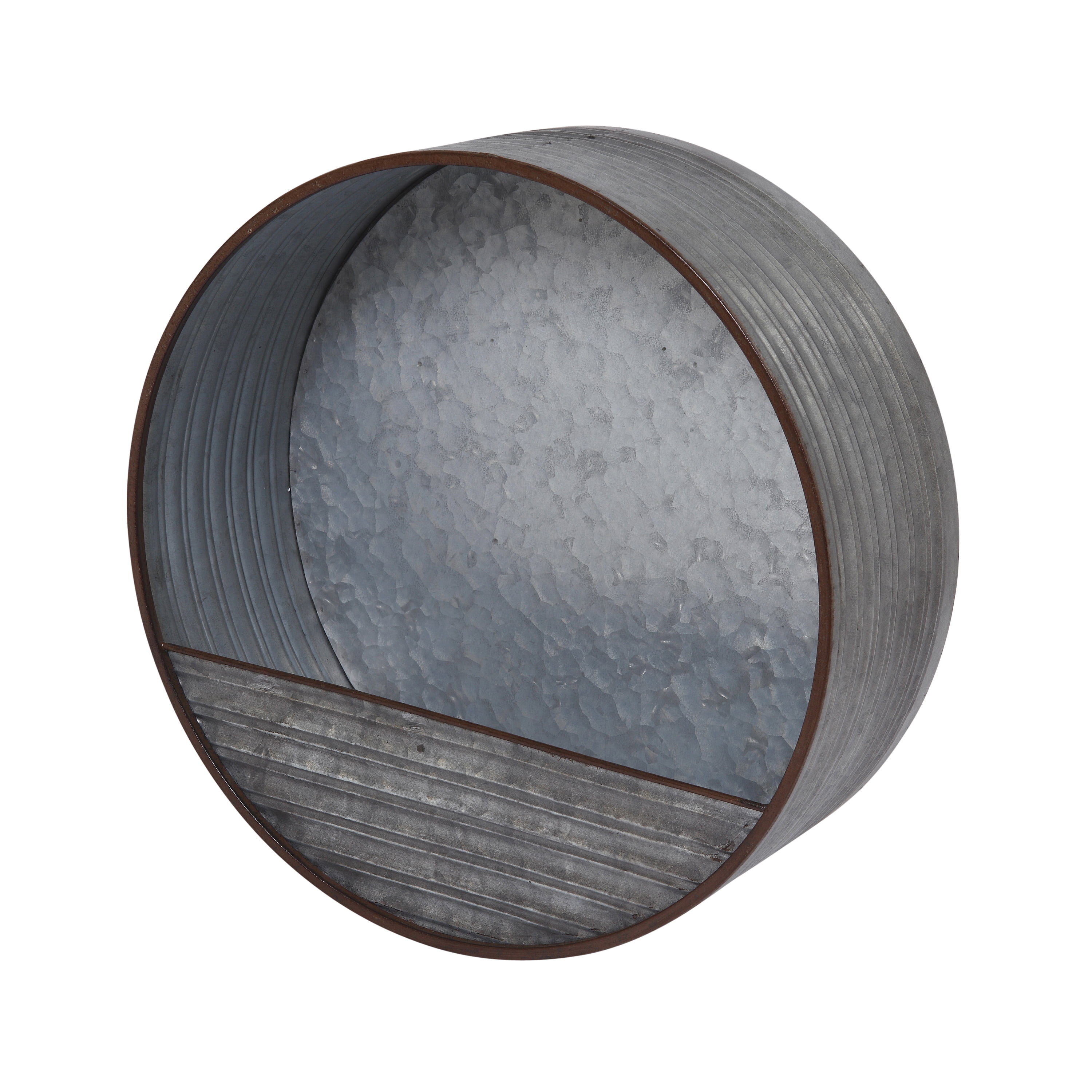 15.7" Silver Galvanized Metal Round Hanging Planter