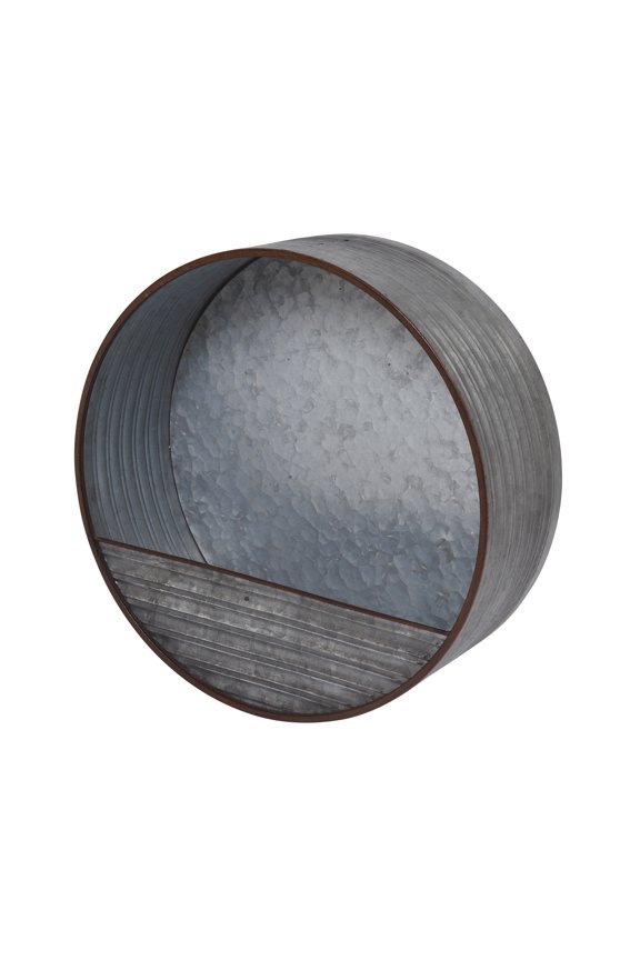 15.7 Inch Round Galvanized Metal Hanging Wall Planter