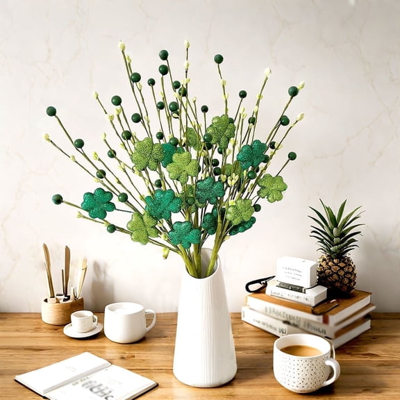 15.7 Inch Shamrock Berry Stems - Artificial Clover Stems for St. Patrick's Day Centerpieces and Holiday Crafts,6 Pcs