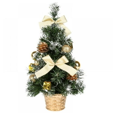 15.7 Inch Tabletop Mini Christmas Tree, Miniature Pine Christmas Tree with Hanging Ornaments, Battery Operated Artificial Xmas Tree, Best DIY Christmas Decorations
