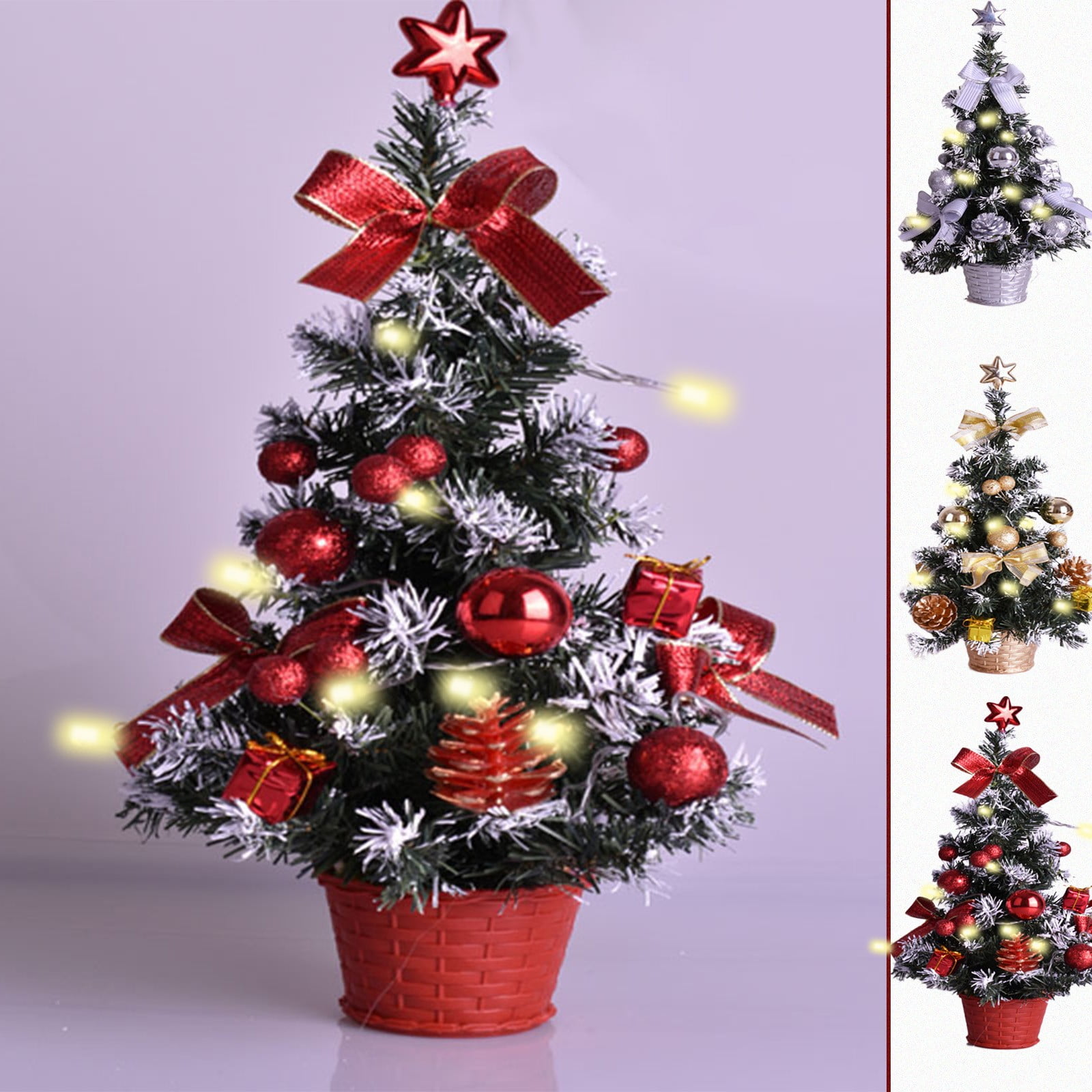 15.7" Mini Snow Frosted Christmas Tree Table Top Lighted, Artificial