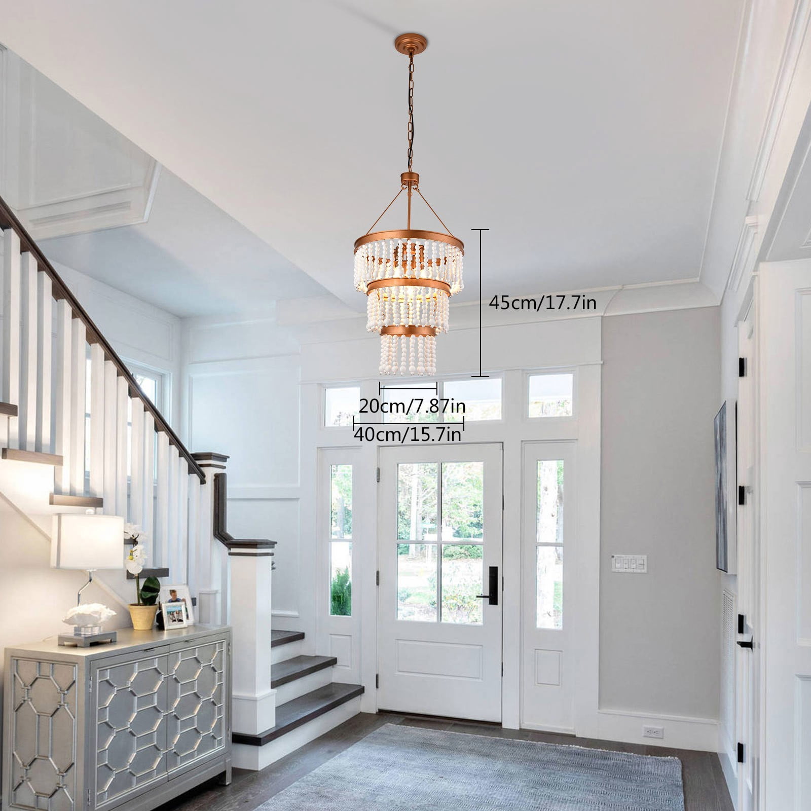 15.7" Modern Bohemia Wood Bead Chandelier 5-Light Pendant Lamp Ceiling Light Fixture for Dining Room