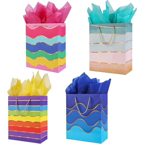 15.7" Paper Gift Bags with Tissue Paper, Extra Large Gift Bags with Handles, Birthday Bags Medium Size, Rainbow Bag Large Size, Medium Birthday Wrap Bag Set for Kids