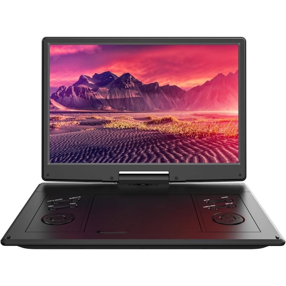 15.7" Portable DVD Player with 14.1" Large Screen, 6 Hours Rechargeable , Support USB/SD Card/Sync TV and Multiple Disc Formats, High Volume Speaker, Classic Black,