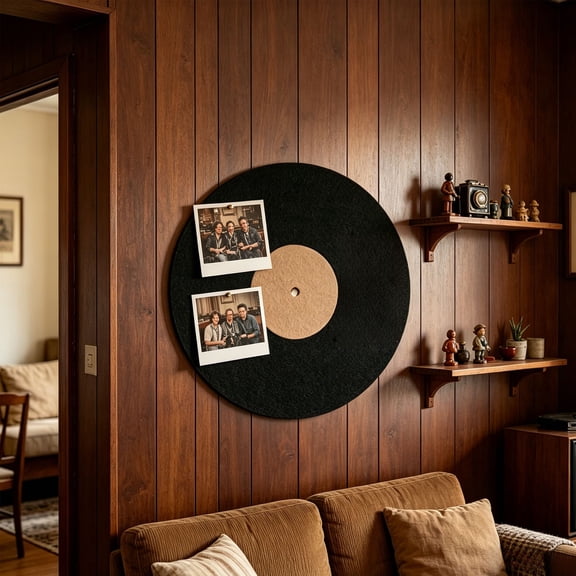 15.7" Record Shaped Felt Bulletin Board, Vinyl Pin Board for Wall, Cork Board Alternative with Push Pins, Vision Board for Dorm College Bedroom Office, Photo Memo Notes Display