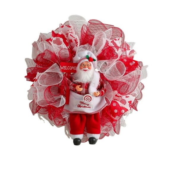 15.7" Santa Claus Wreath - Christmas Wreath with Plush Santa Claus for Front Door, Artificial Xmas Decorations Hanging Garland Winter Rustic Wreath