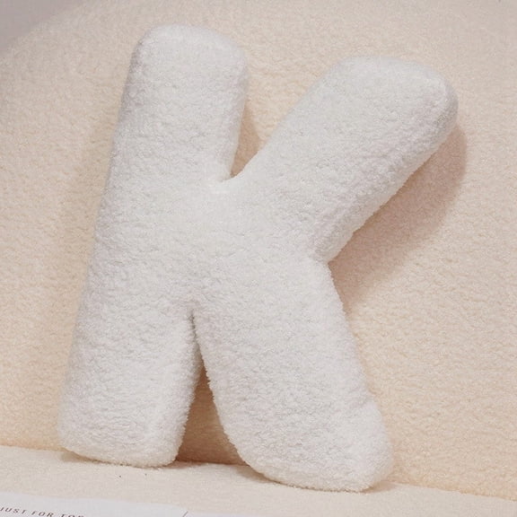 15.7" Soft Velvet White Letter Pillow English Alphabet A to Z Letter Decorative Throw Pillow for Bedroom Living Room DecorK