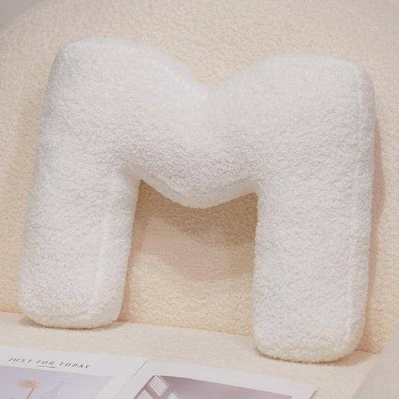 15.7" Soft Velvet White Letter Pillow English Alphabet A to Z Letter Decorative Throw Pillow for Bedroom Living Room DecorM