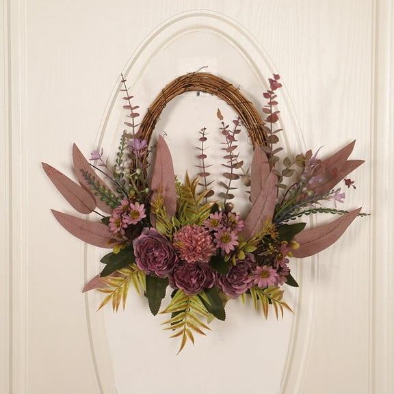 15.7" Thanksgiving Front Door Wreaths Decorations, Halloween Purple Oval Half Wreaths, Exquisite Fall Home Decorations Wreaths, Farmhouse Artificial Flowers for Outdoors